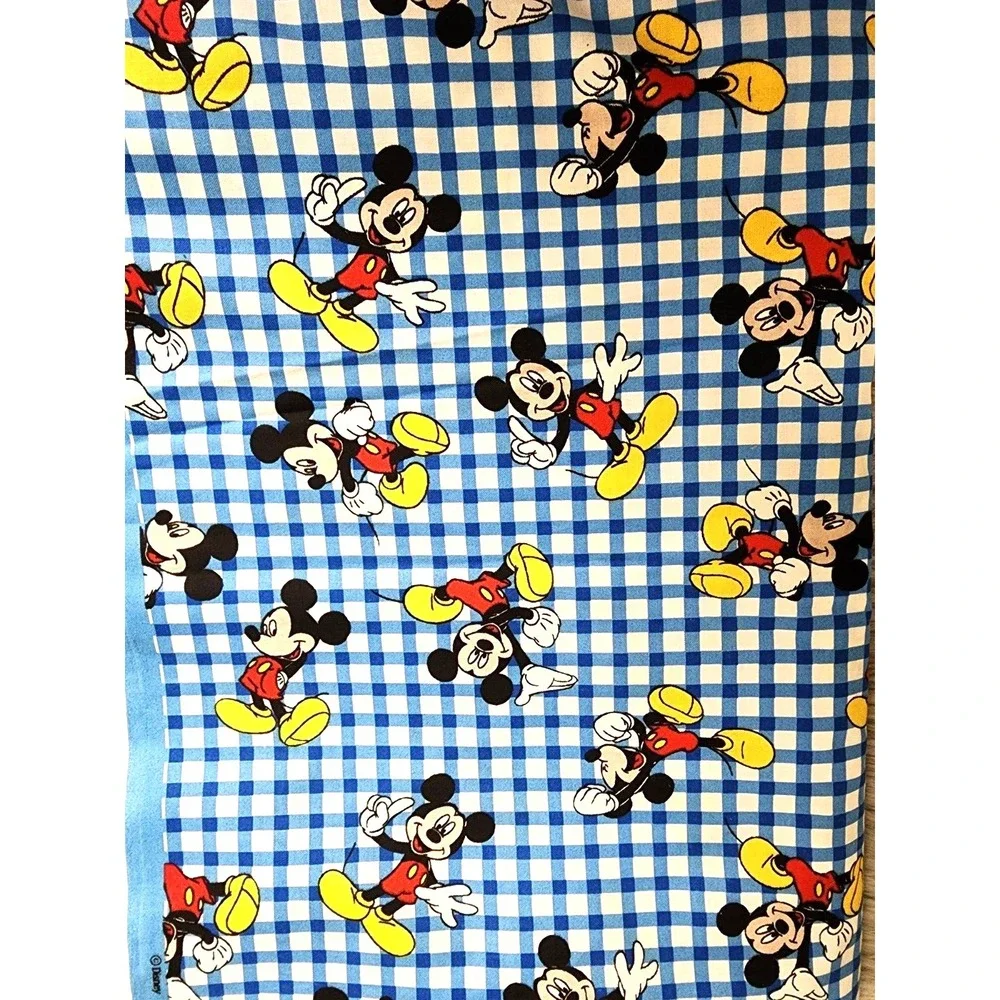 Disney Springs Mickey Mouse On Woven Plaid Cotton Fabric - 3 yards